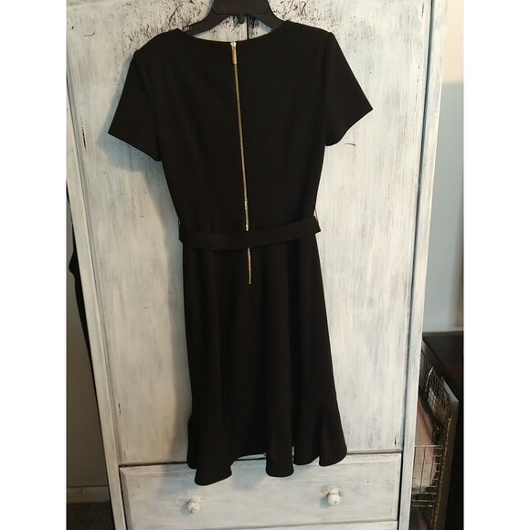 Calvin Klein Pleated Front Belted Short Sleeve Dress Sz 2 Black Classic Officey - Picture 5 of 10